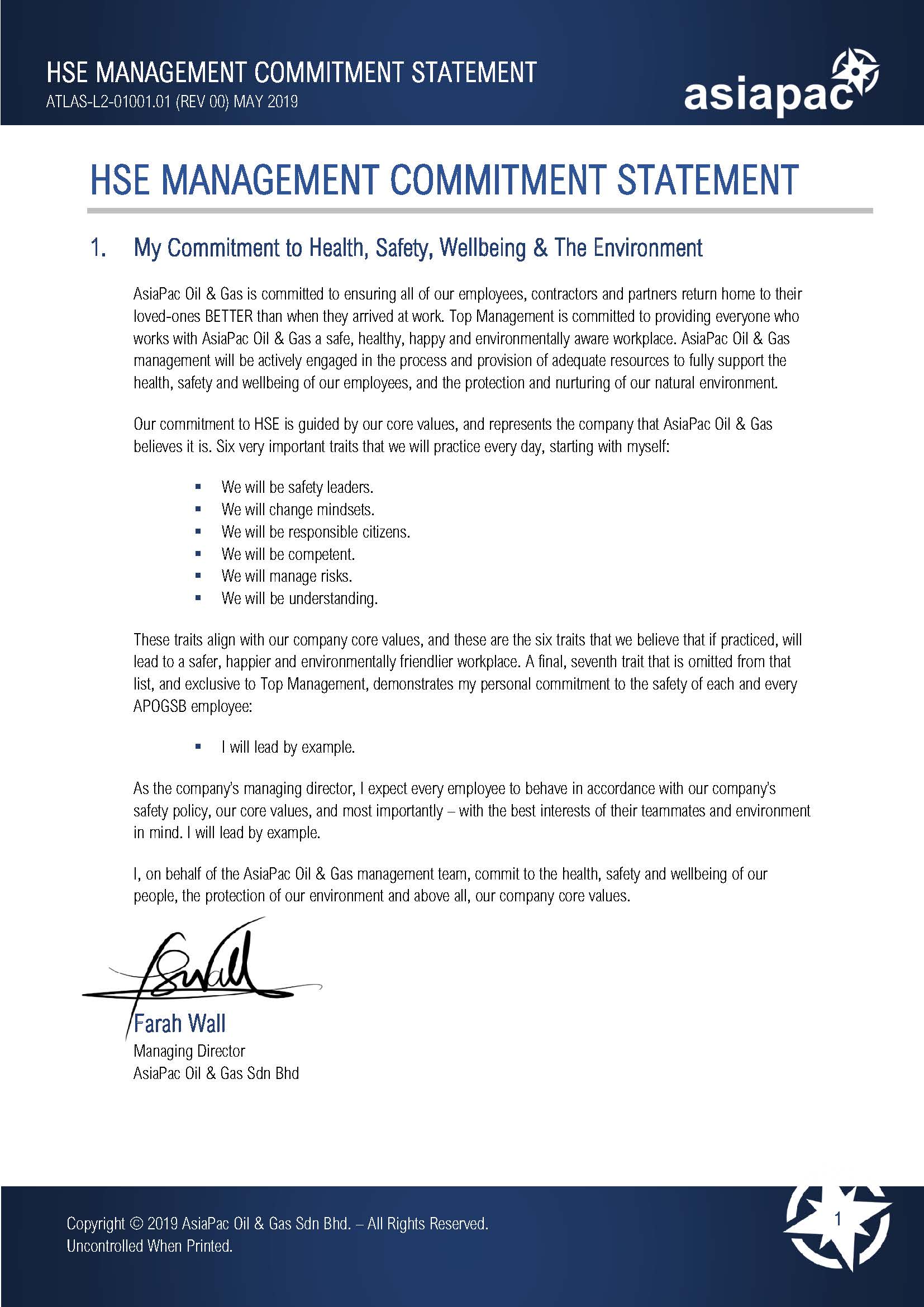 management-safety-commitment-letter